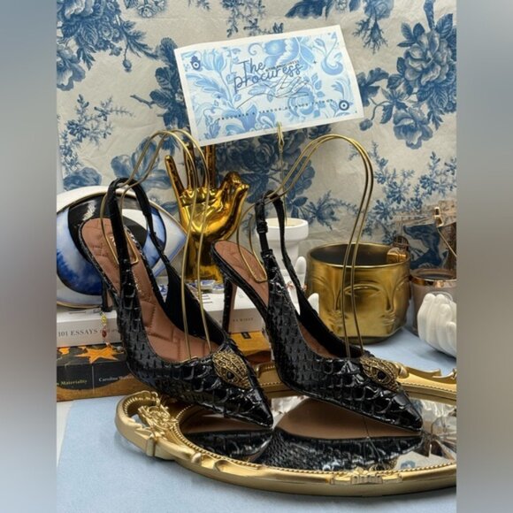🆕 KURT GEIGER LONDON 🧿 NWOB Belgravia Slingback Heel Black Snakeskin Sz 39 8.5 - Picture 2 of 16